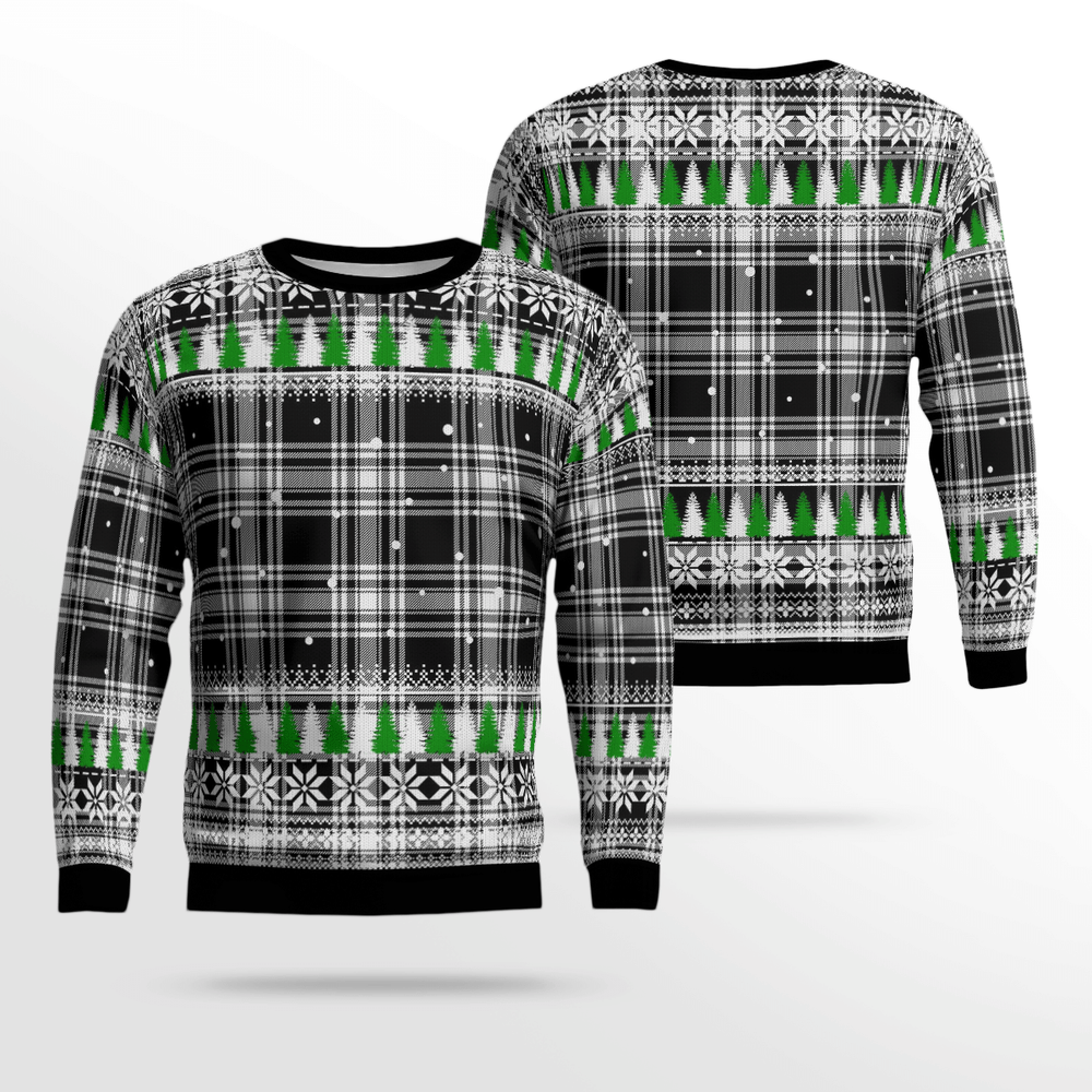 Clan Menzies Black & White Modern Tartan Christmas Ugly Sweater PN26 Menzies Black & White Modern Tartan Tartan Ugly Sweater