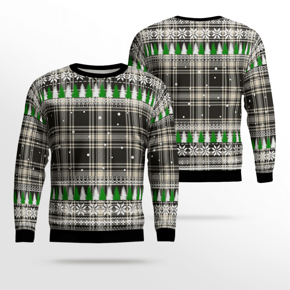 Clan Menzies Black & White Ancient Tartan Christmas Ugly Sweater DH18 Menzies Black & White Ancient Tartan Tartan Ugly Sweater
