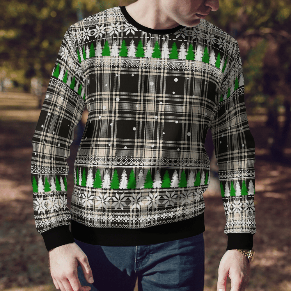 Clan Menzies Black & White Ancient Tartan Christmas Ugly Sweater DH18 Menzies Black & White Ancient Tartan Tartan Ugly Sweater