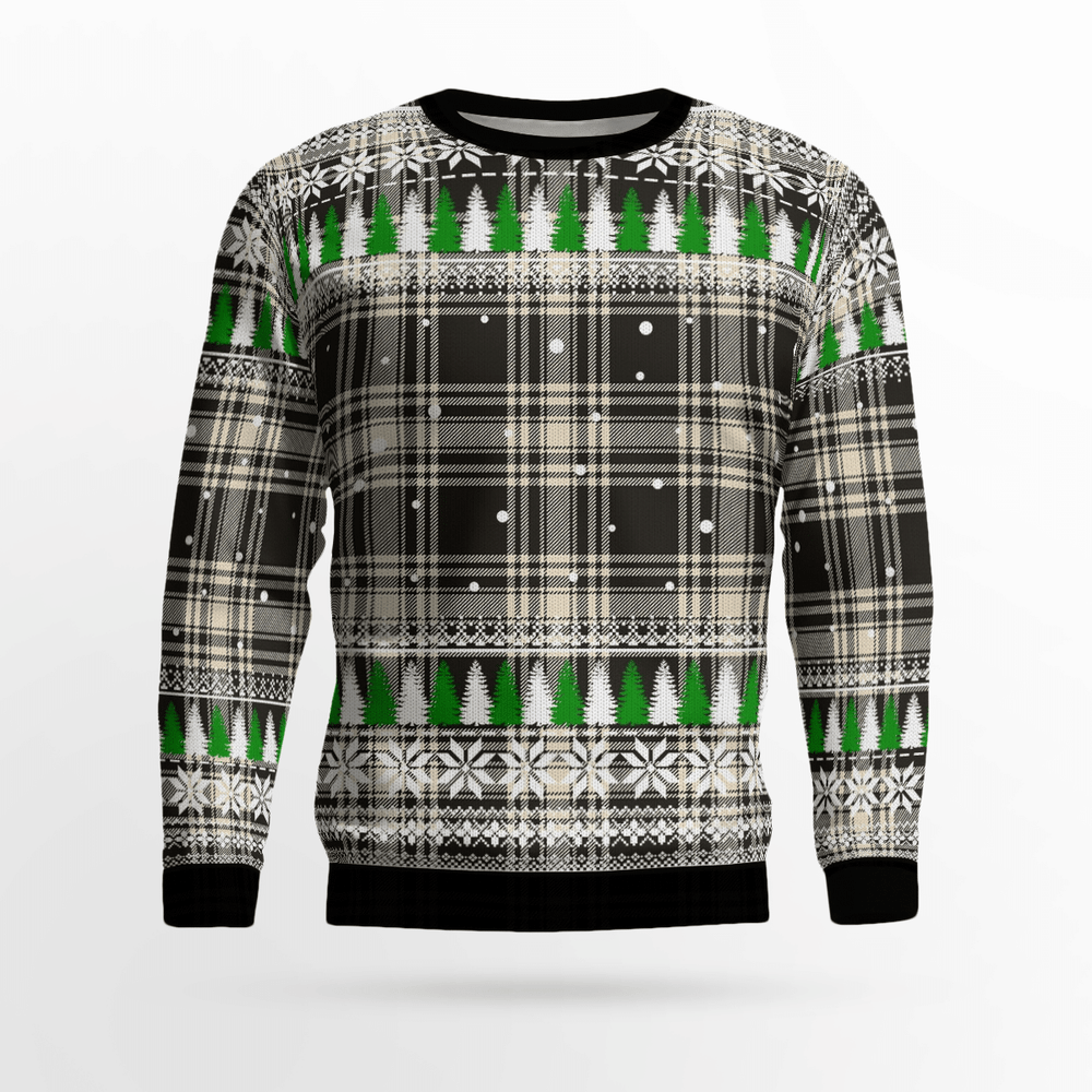 Clan Menzies Black & White Ancient Tartan Christmas Ugly Sweater DH18 Menzies Black & White Ancient Tartan Tartan Ugly Sweater