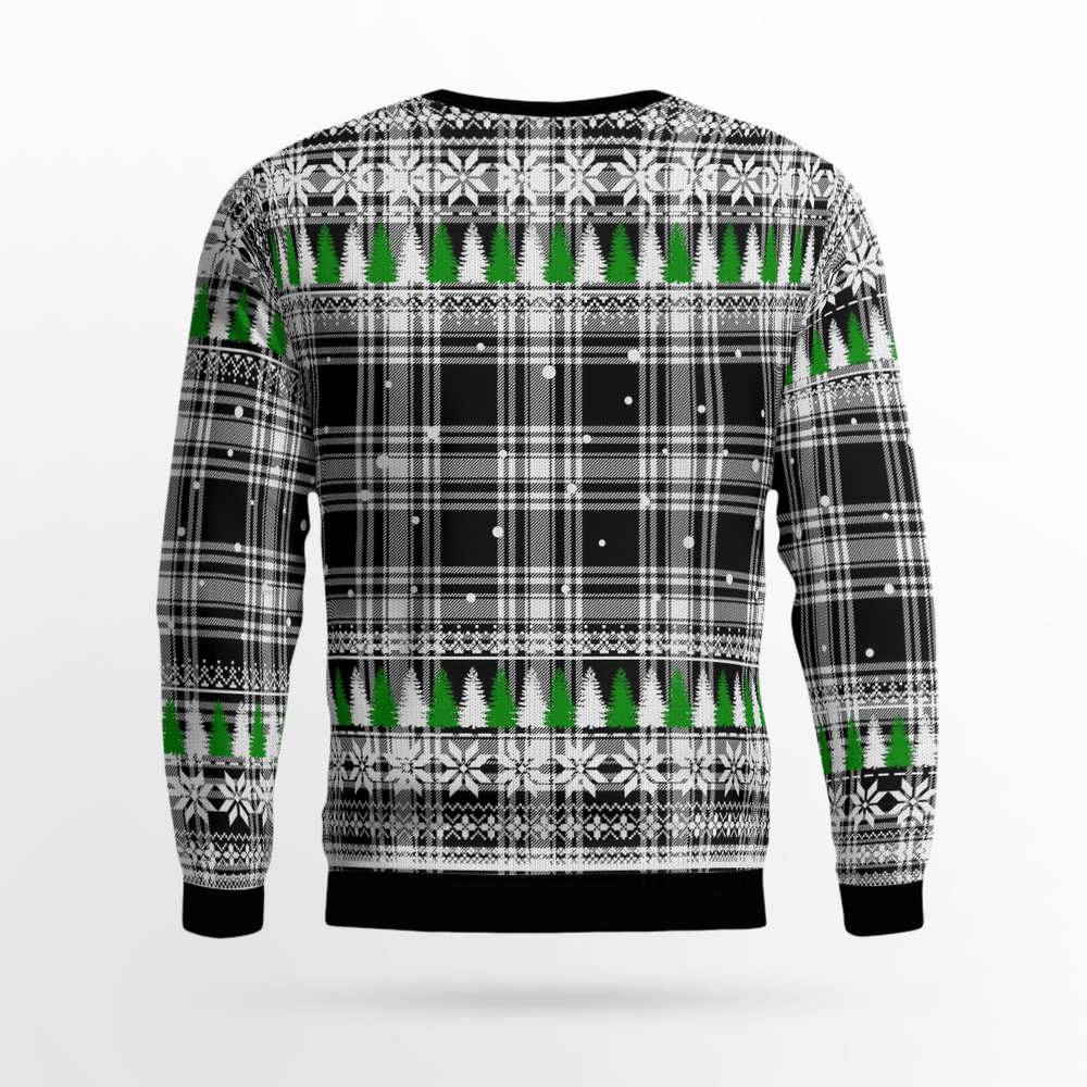Clan Menzies Black & White Modern Tartan Christmas Ugly Sweater PN26 Menzies Black & White Modern Tartan Tartan Ugly Sweater