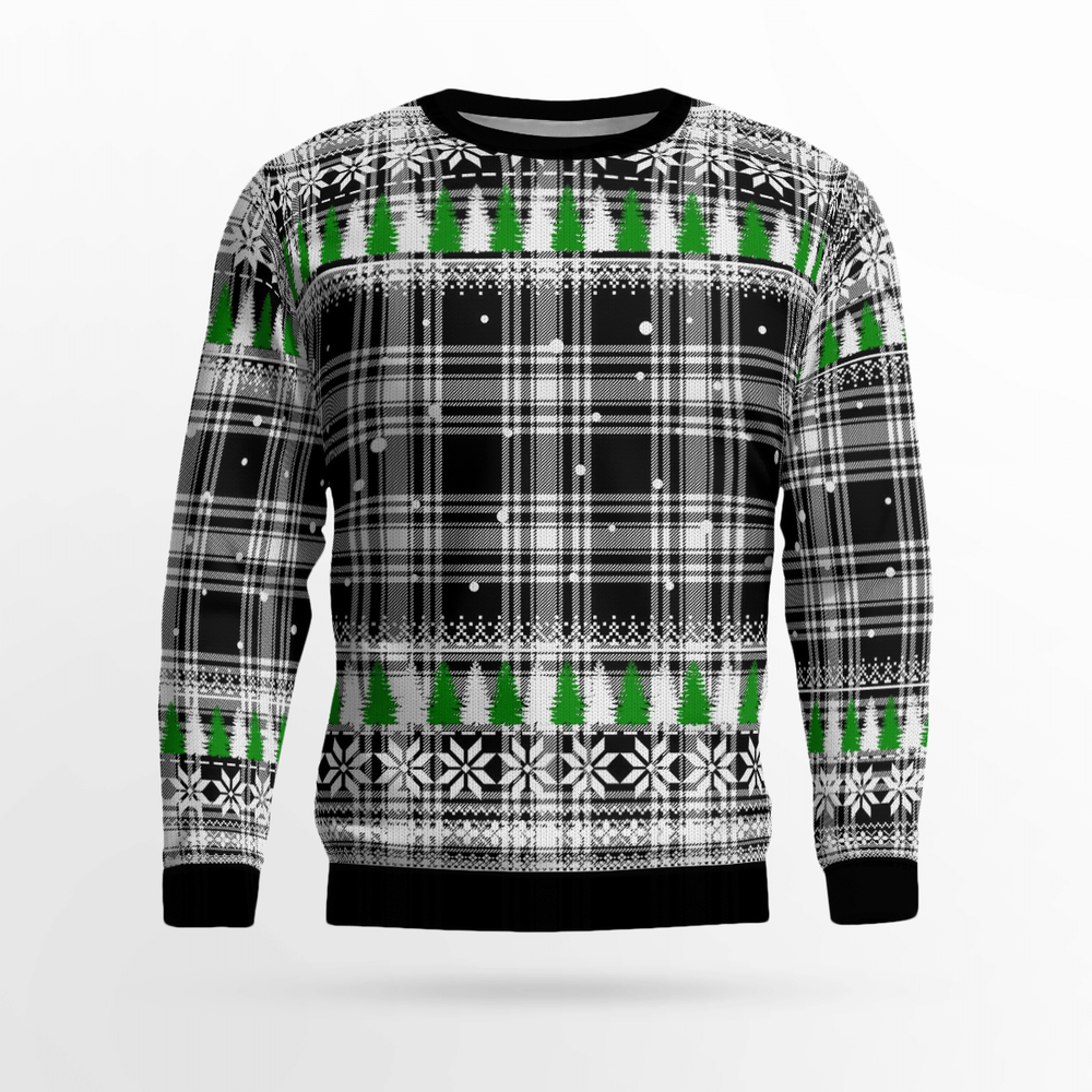 Clan Menzies Black & White Modern Tartan Christmas Ugly Sweater PN26 Menzies Black & White Modern Tartan Tartan Ugly Sweater