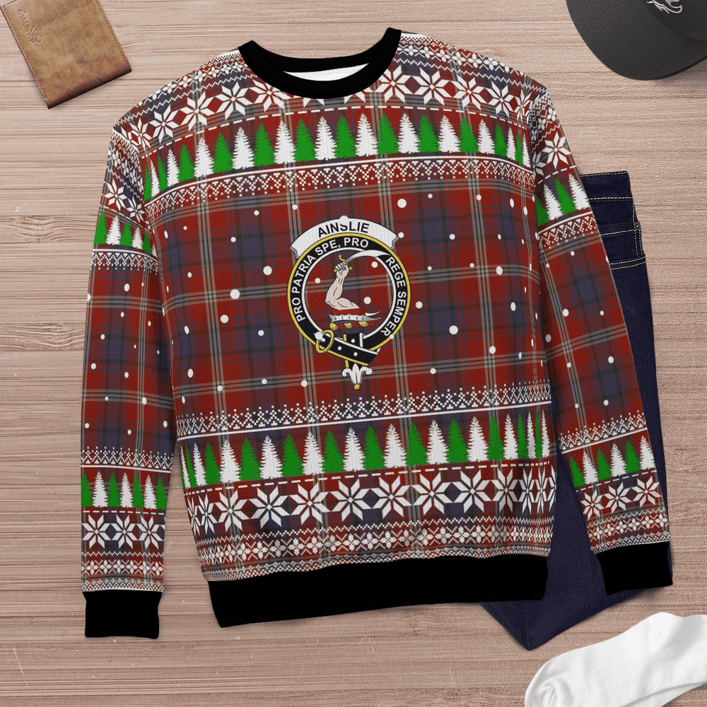 Clan Ainslie Crest Tartan Christmas Ugly Sweater ZW21 Ainslie Crest Tartan Tartan Ugly Sweater