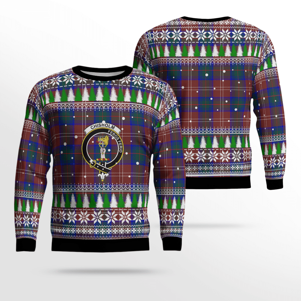 Clan Chisholm Hunting Modern Crest Tartan Christmas Ugly Sweater WR89 Chisholm Hunting Modern Crest Tartan Tartan Ugly Sweater