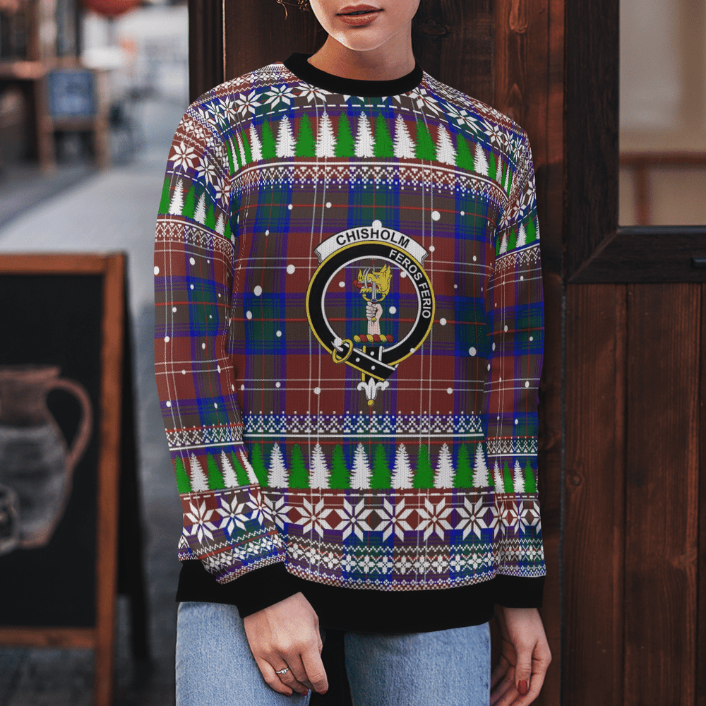 Clan Chisholm Hunting Modern Crest Tartan Christmas Ugly Sweater WR89 Chisholm Hunting Modern Crest Tartan Tartan Ugly Sweater