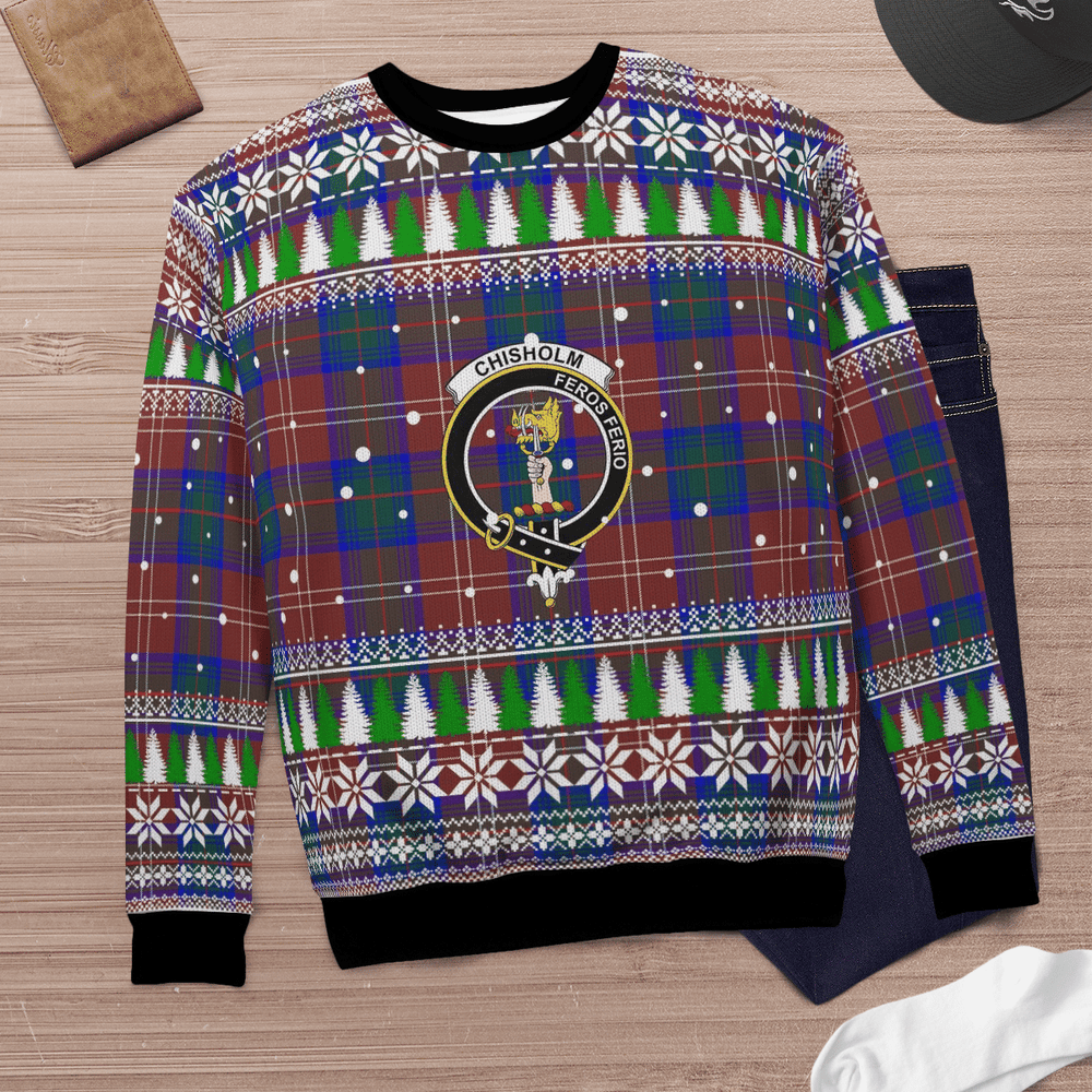 Clan Chisholm Hunting Modern Crest Tartan Christmas Ugly Sweater WR89 Chisholm Hunting Modern Crest Tartan Tartan Ugly Sweater