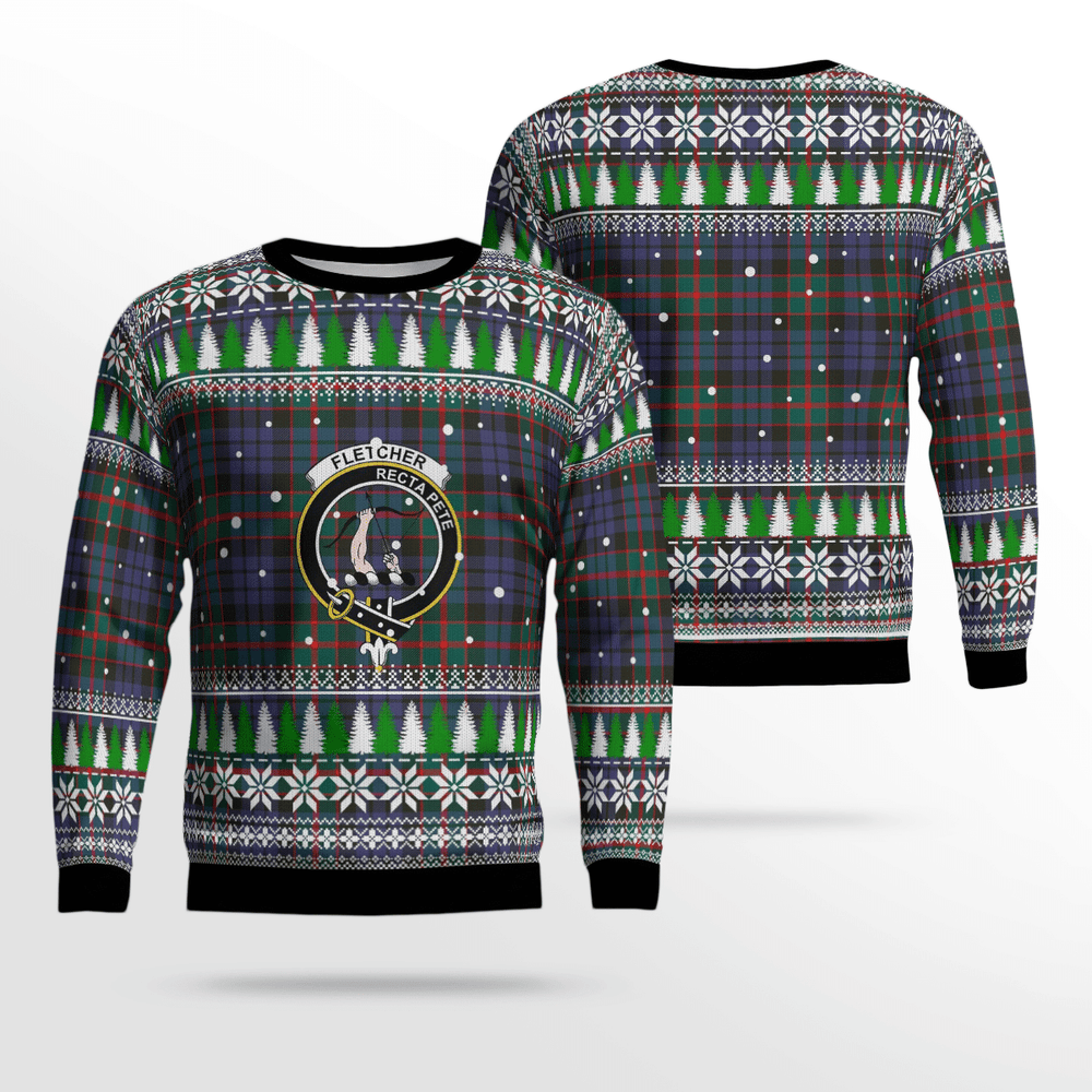 Clan Fletcher of Dunans Crest Tartan Christmas Ugly Sweater XP22 Fletcher of Dunans Crest Tartan Tartan Ugly Sweater
