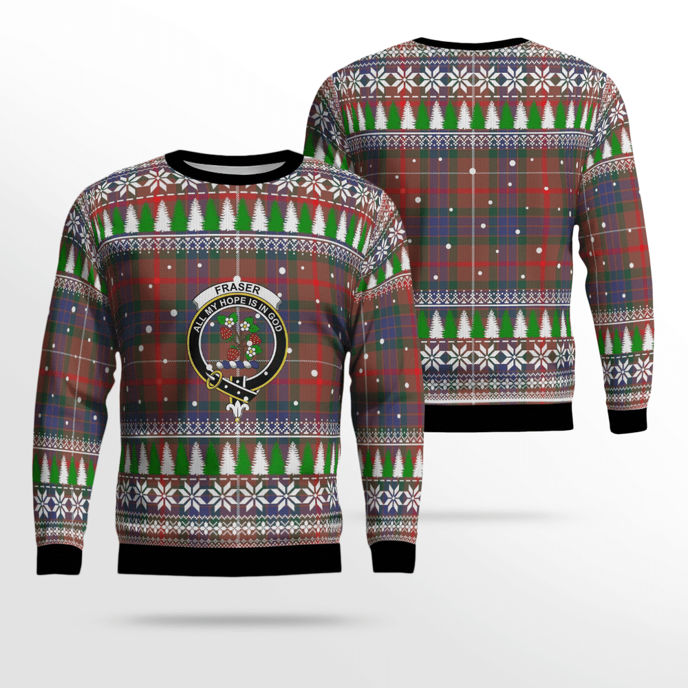 Clan Fraser Hunting Modern Crest Tartan Christmas Ugly Sweater XD11 Fraser Hunting Modern Crest Tartan Tartan Ugly Sweater