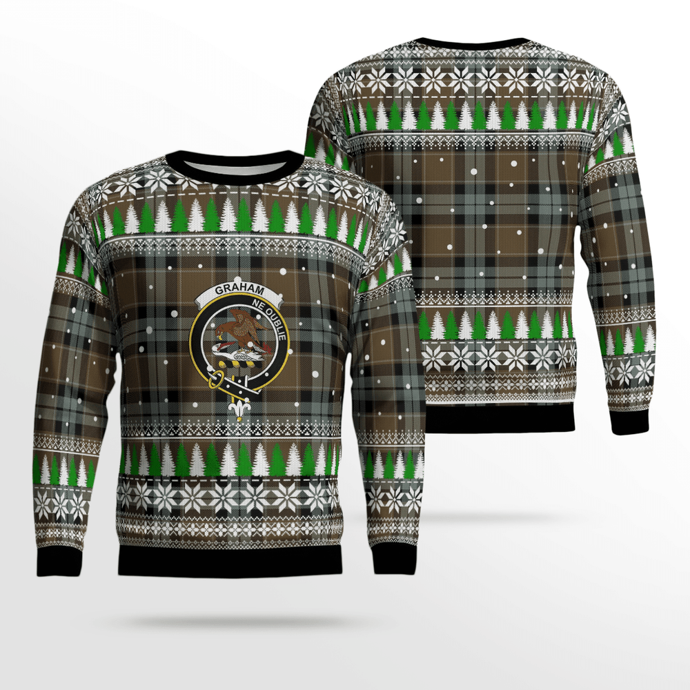 Clan Graham of Menteith Weathered Crest Tartan Christmas Ugly Sweater DM60 Graham of Menteith Weathered Crest Tartan Tartan Ugly Sweater