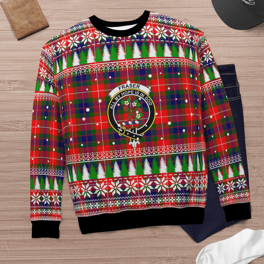 Clan Fraser Lovat Modern Crest Tartan Christmas Ugly Sweater DI30 Fraser Lovat Modern Crest Tartan Tartan Ugly Sweater