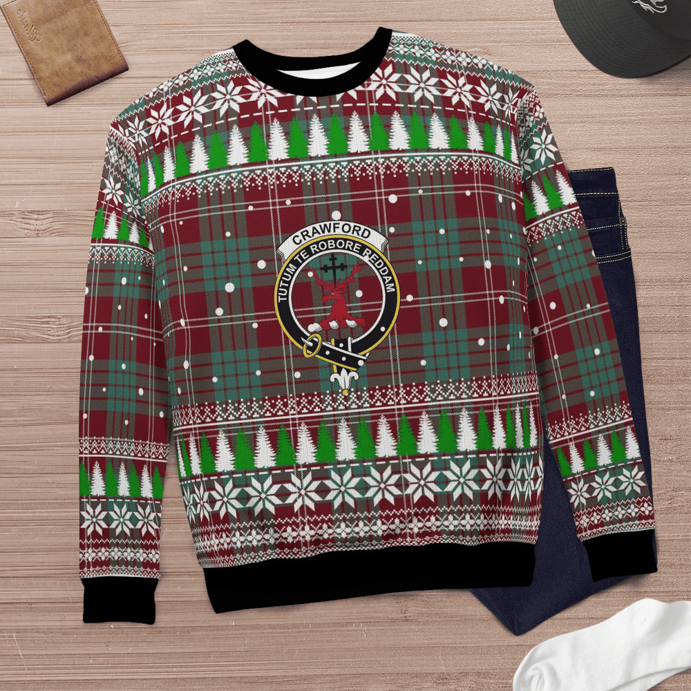 Clan Crawford Modern Crest Tartan Christmas Ugly Sweater SU46 Crawford Modern Crest Tartan Tartan Ugly Sweater