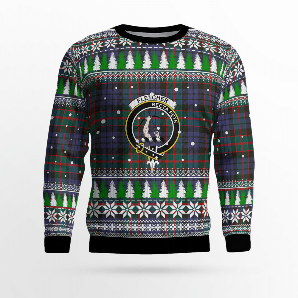 Clan Fletcher of Dunans Crest Tartan Christmas Ugly Sweater XP22 Fletcher of Dunans Crest Tartan Tartan Ugly Sweater