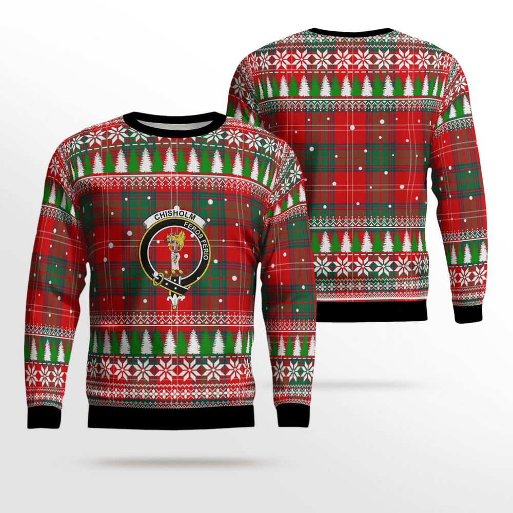 Clan Chisholm Modern Crest Tartan Christmas Ugly Sweater KJ85 Chisholm Modern Crest Tartan Tartan Ugly Sweater