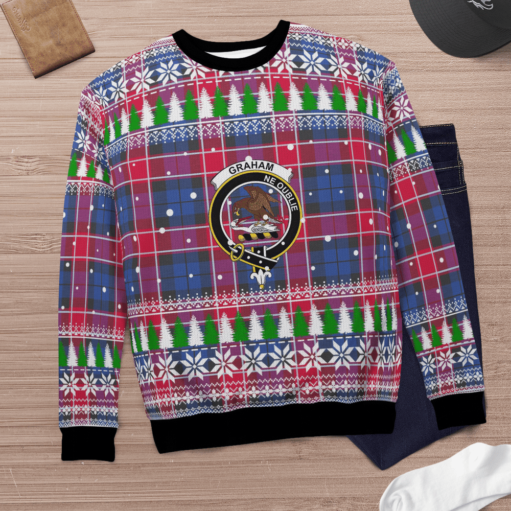 Clan Graham of Menteith Red Crest Tartan Christmas Ugly Sweater VQ97 Graham of Menteith Red Crest Tartan Tartan Ugly Sweater