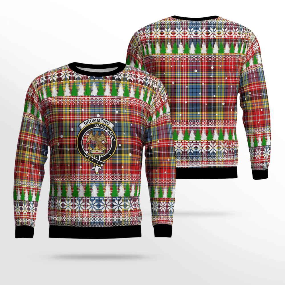Clan Drummond of Strathallan Crest Tartan Christmas Ugly Sweater AH59 Drummond of Strathallan Crest Tartan Tartan Ugly Sweater
