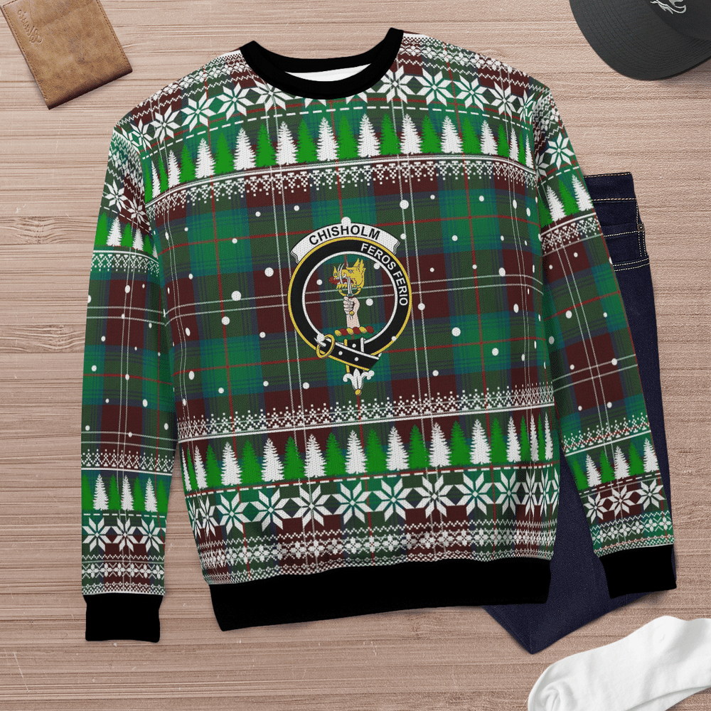 Clan Chisholm Hunting Ancient Crest Tartan Christmas Ugly Sweater GR44 Chisholm Hunting Ancient Crest Tartan Tartan Ugly Sweater