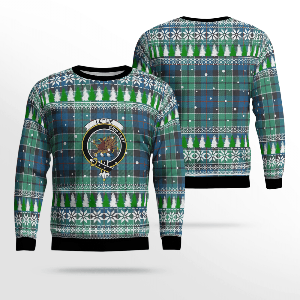 Clan Leslie Hunting Ancient Crest Tartan Christmas Ugly Sweater QG90 Leslie Hunting Ancient Crest Tartan Tartan Ugly Sweater