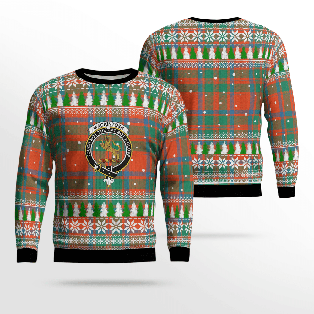 Clan MacKintosh Ancient Crest Tartan Christmas Ugly Sweater KV24 MacKintosh Ancient Crest Tartan Tartan Ugly Sweater