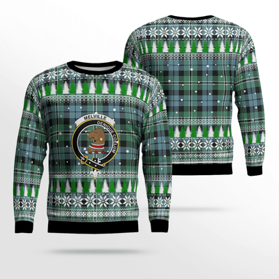 Clan Melville Crest Tartan Christmas Ugly Sweater NC97