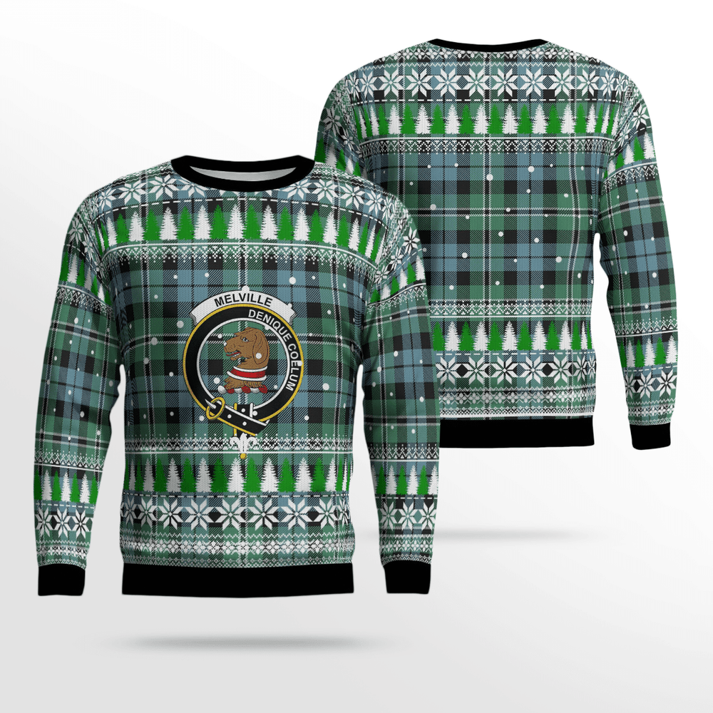 Clan Melville Crest Tartan Christmas Ugly Sweater NC97 Melville Crest Tartan Tartan Ugly Sweater