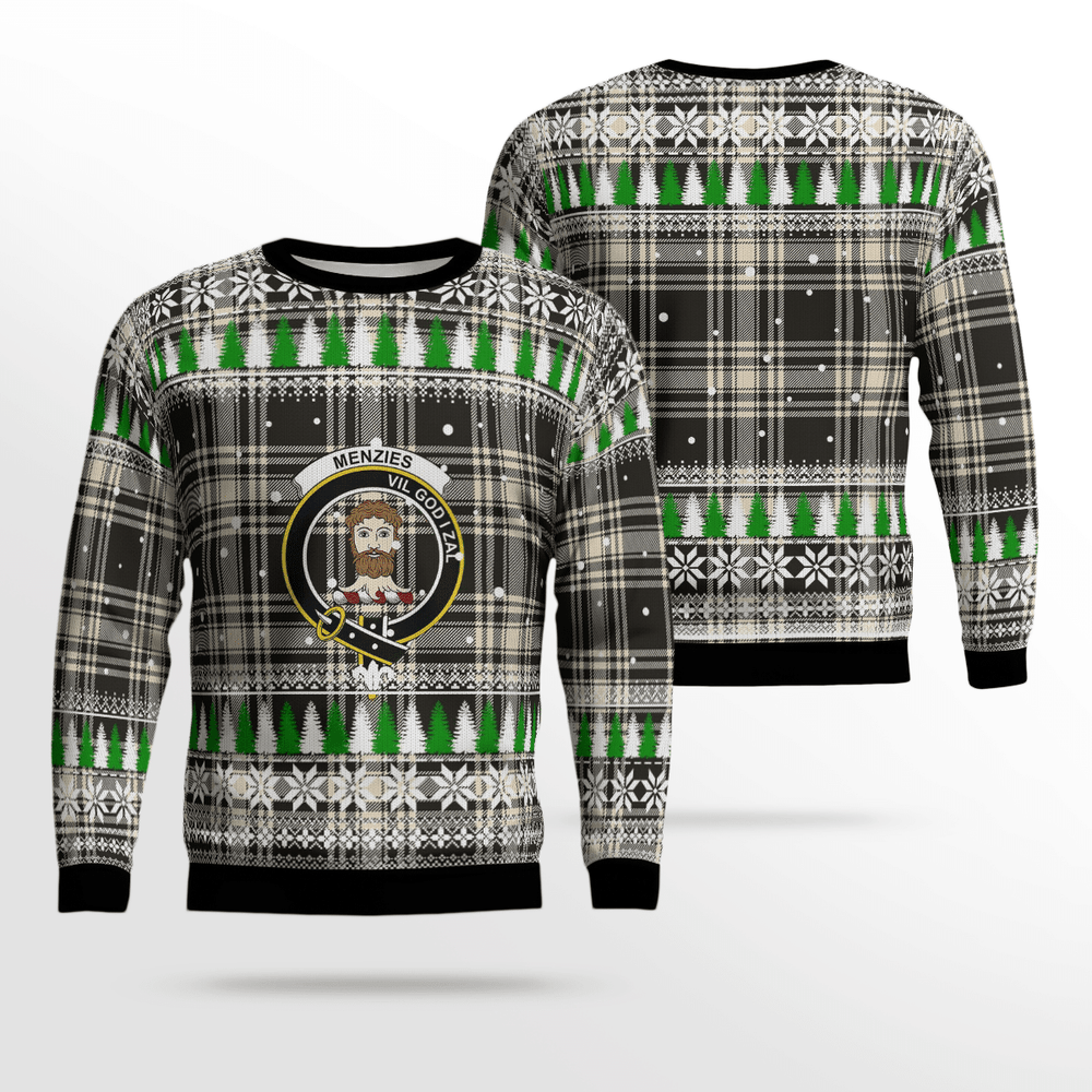 Clan Menzies Black & White Ancient Crest Tartan Christmas Ugly Sweater HC69 Menzies Black & White Ancient Crest Tartan Tartan Ugly Sweater