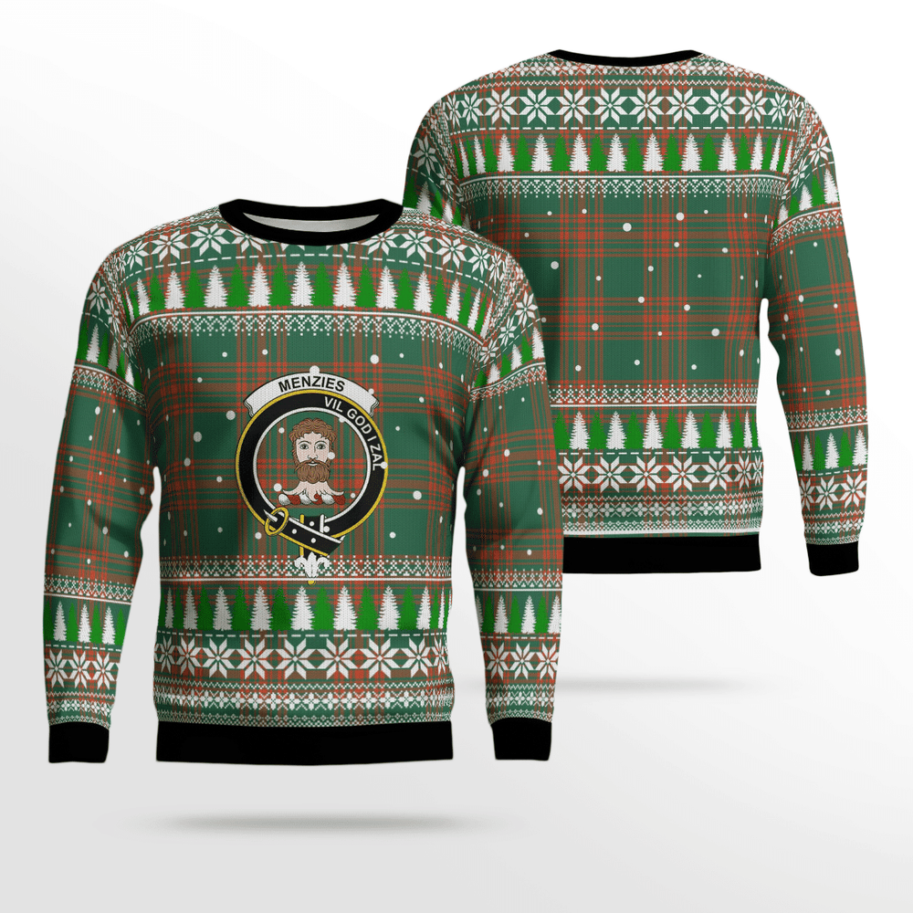 Clan Menzies Green Ancient Crest Tartan Christmas Ugly Sweater KI63 Menzies Green Ancient Crest Tartan Tartan Ugly Sweater