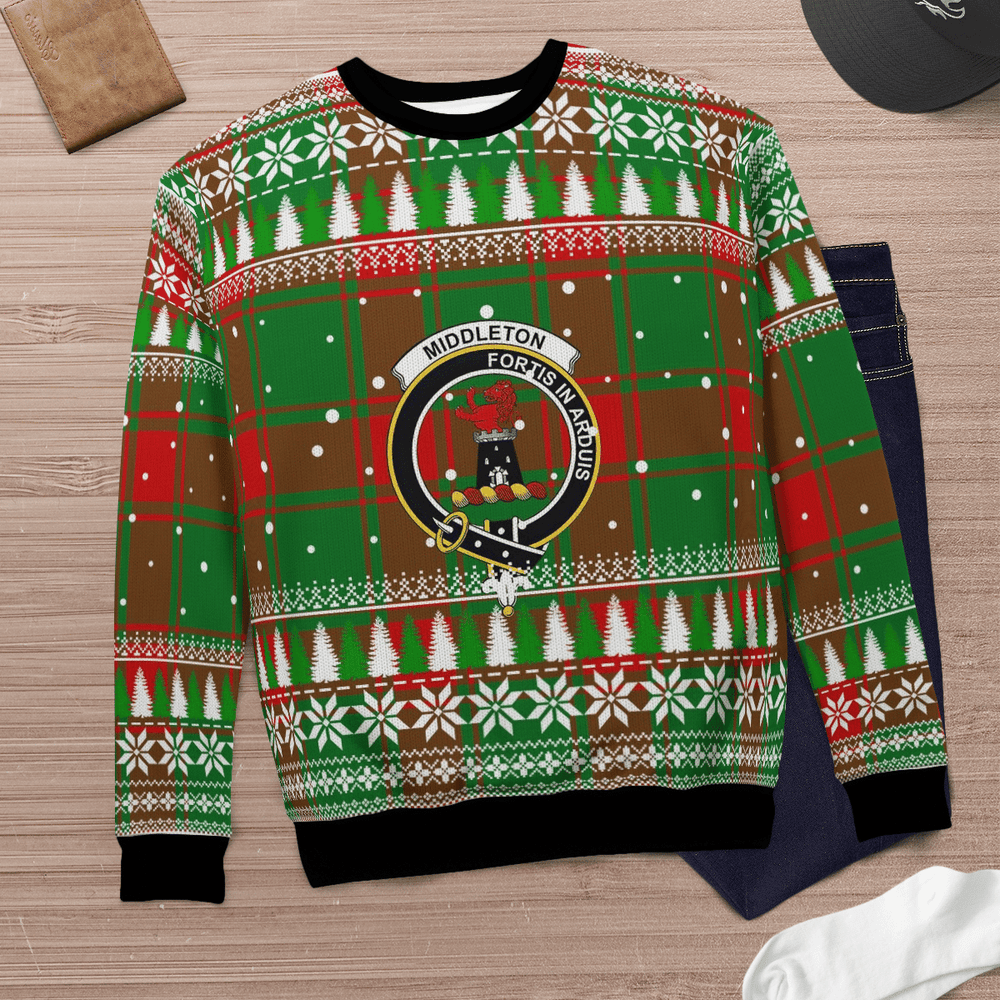Clan Middleton Modern Crest Tartan Christmas Ugly Sweater MI79 Middleton Modern Crest Tartan Tartan Ugly Sweater