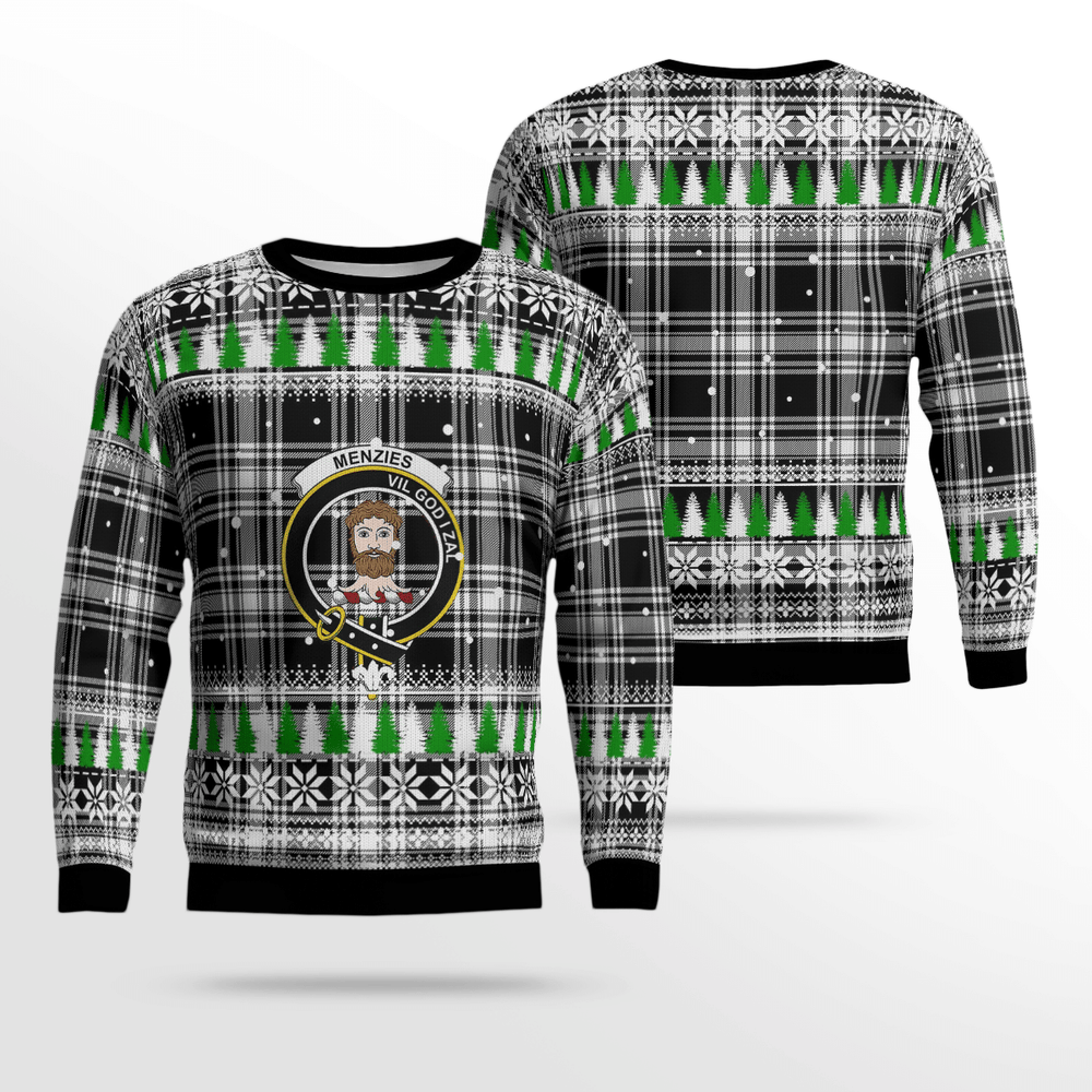Clan Menzies Black & White Modern Crest Tartan Christmas Ugly Sweater OH26 Menzies Black & White Modern Crest Tartan Tartan Ugly Sweater