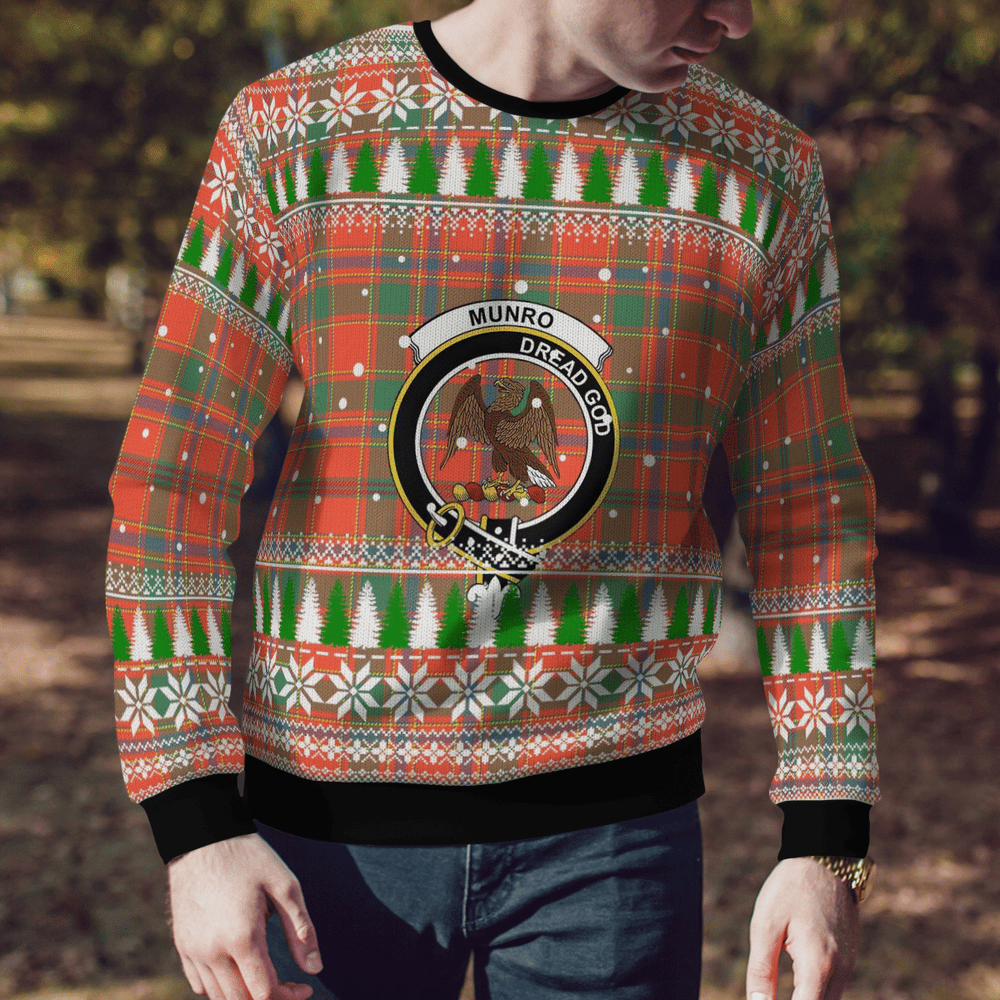 Clan Munro Ancient Crest Tartan Christmas Ugly Sweater BS74 Munro Ancient Crest Tartan Tartan Ugly Sweater