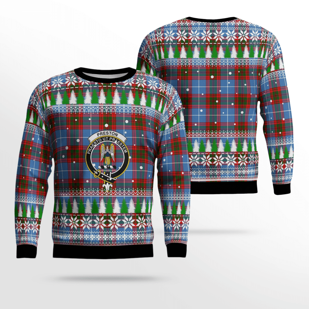 Clan Preston (Edinburgh) Crest Tartan Christmas Ugly Sweater XC10 Preston (Edinburgh) Crest Tartan Tartan Ugly Sweater