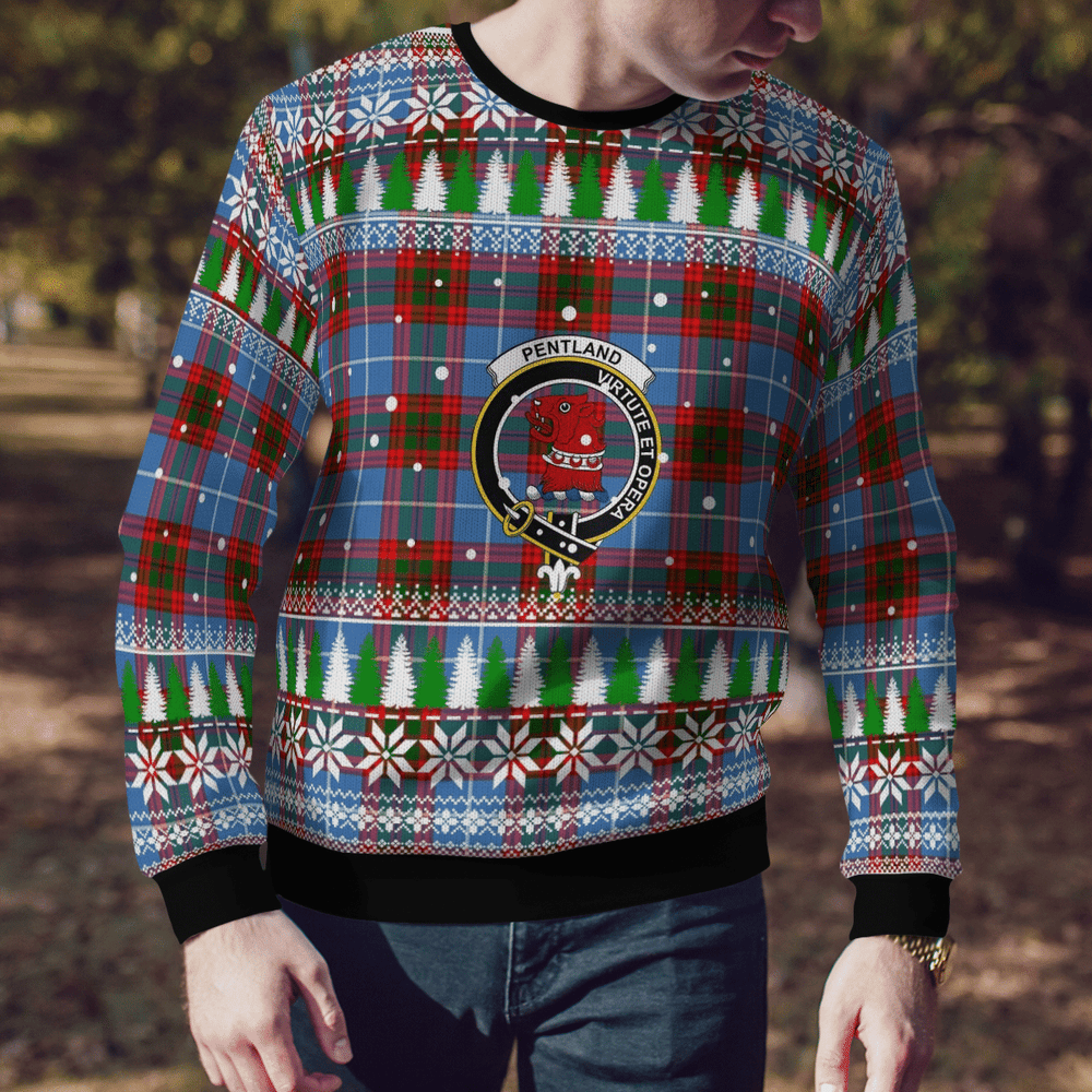 Clan Pentland (Edinburgh) Crest Tartan Christmas Ugly Sweater WN55 Pentland (Edinburgh) Crest Tartan Tartan Ugly Sweater
