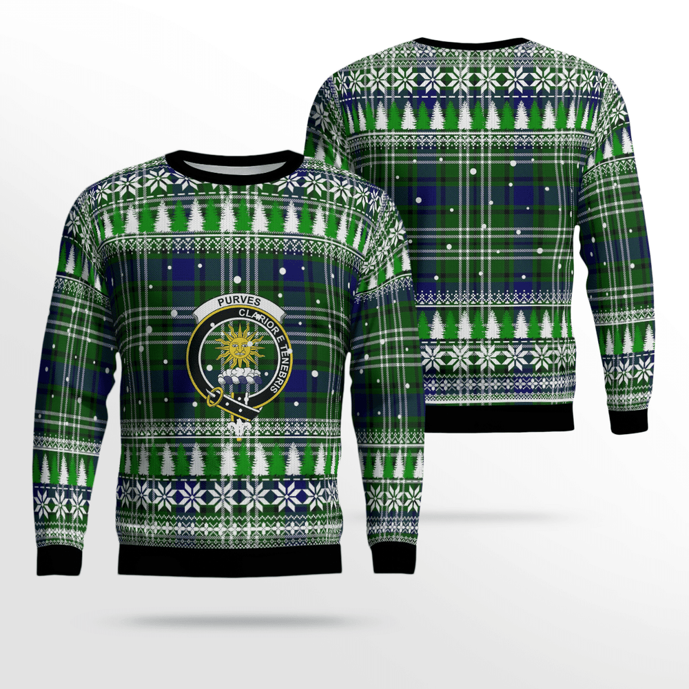 Clan Purves (Tweedside) Crest Tartan Christmas Ugly Sweater OX59 Purves (Tweedside) Crest Tartan Tartan Ugly Sweater