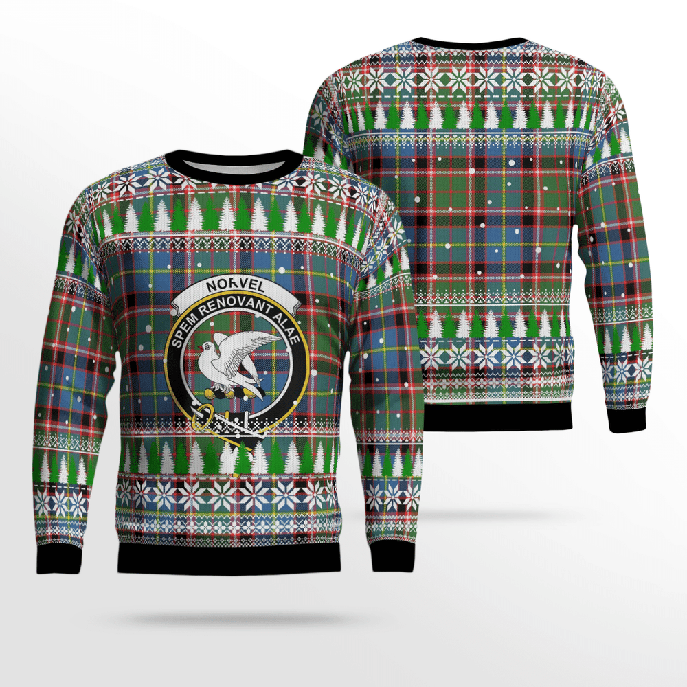 Clan Norvel (Stirling) Crest Tartan Christmas Ugly Sweater KO54 Norvel (Stirling) Crest Tartan Tartan Ugly Sweater