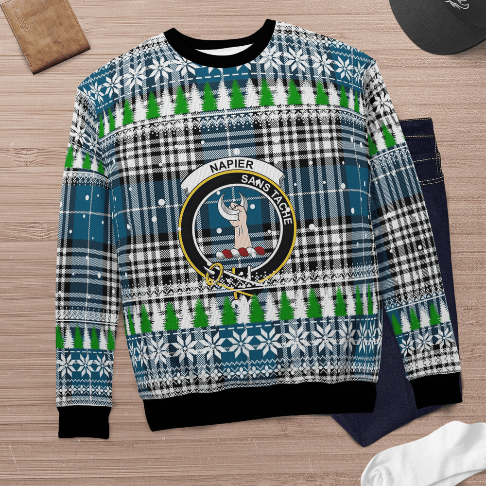Clan Napier Modern Crest Tartan Christmas Ugly Sweater LS41 Napier Modern Crest Tartan Tartan Ugly Sweater
