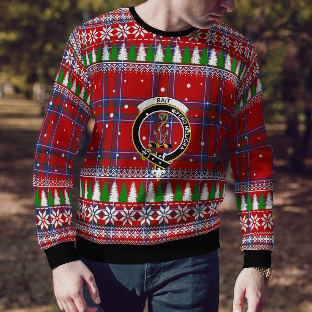 Clan Rait Inverness Crest Tartan Christmas Ugly Sweater SN20 Rait Inverness Crest Tartan Tartan Ugly Sweater
