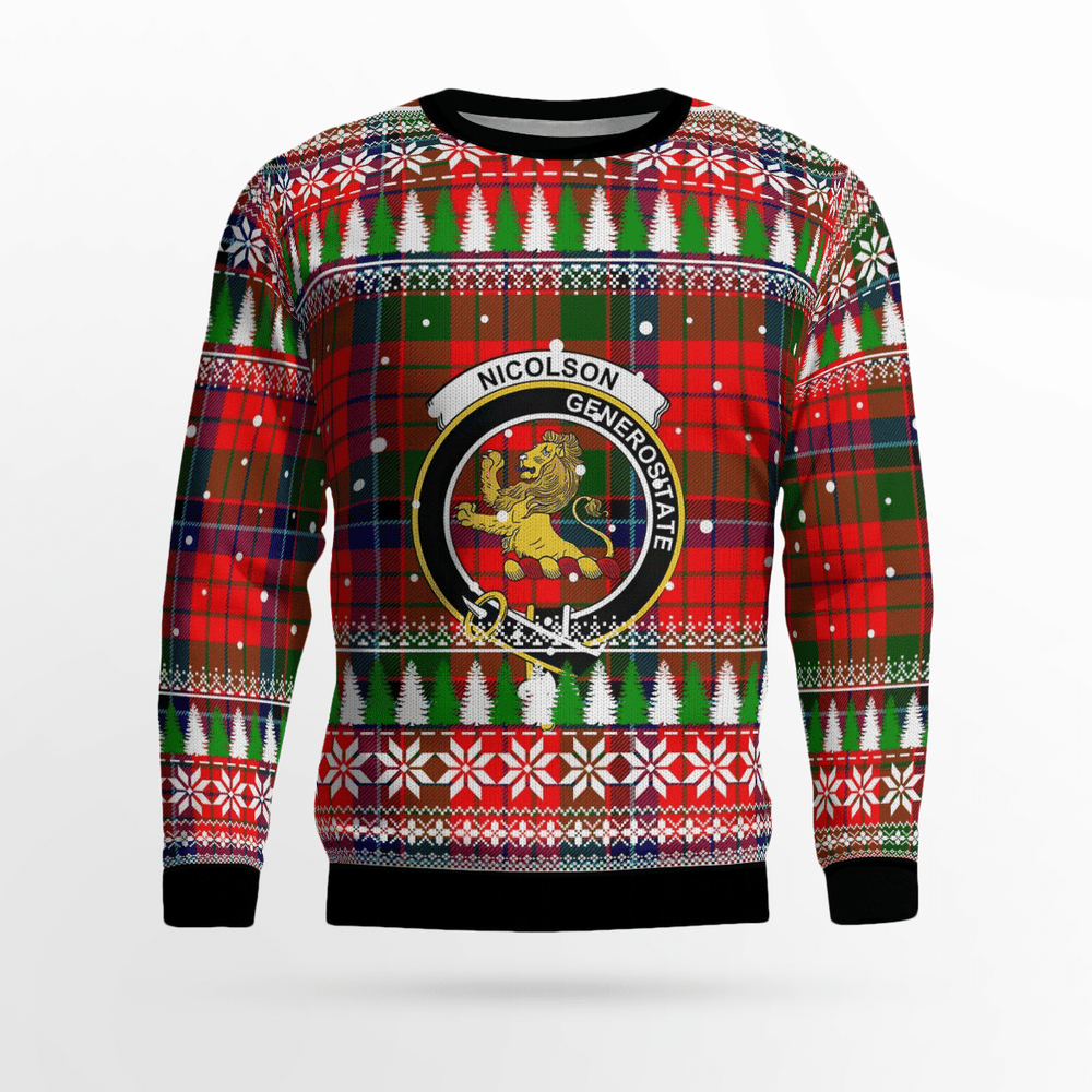 Clan Nicolson Modern Crest Tartan Christmas Ugly Sweater PY18 Nicolson Modern Crest Tartan Tartan Ugly Sweater