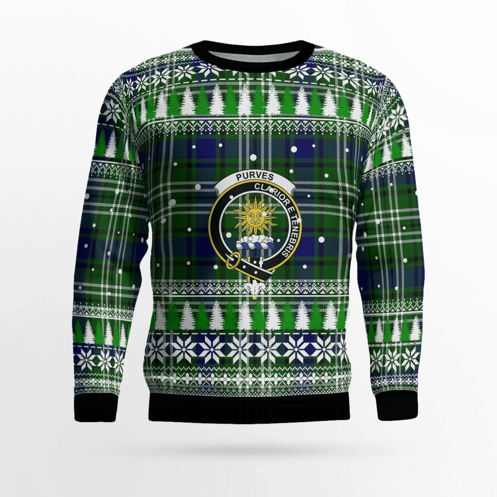 Clan Purves (Tweedside) Crest Tartan Christmas Ugly Sweater OX59 Purves (Tweedside) Crest Tartan Tartan Ugly Sweater