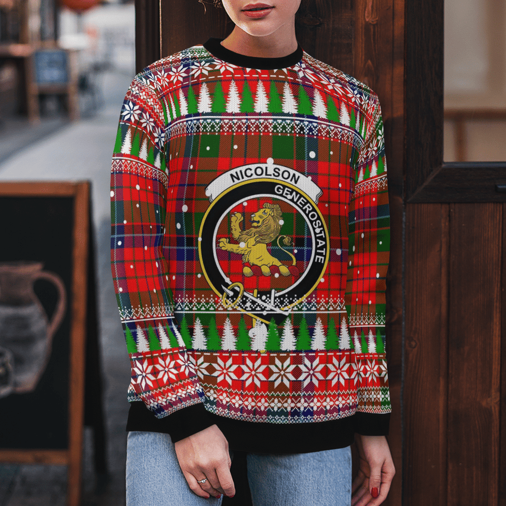 Clan Nicolson Modern Crest Tartan Christmas Ugly Sweater PY18 Nicolson Modern Crest Tartan Tartan Ugly Sweater
