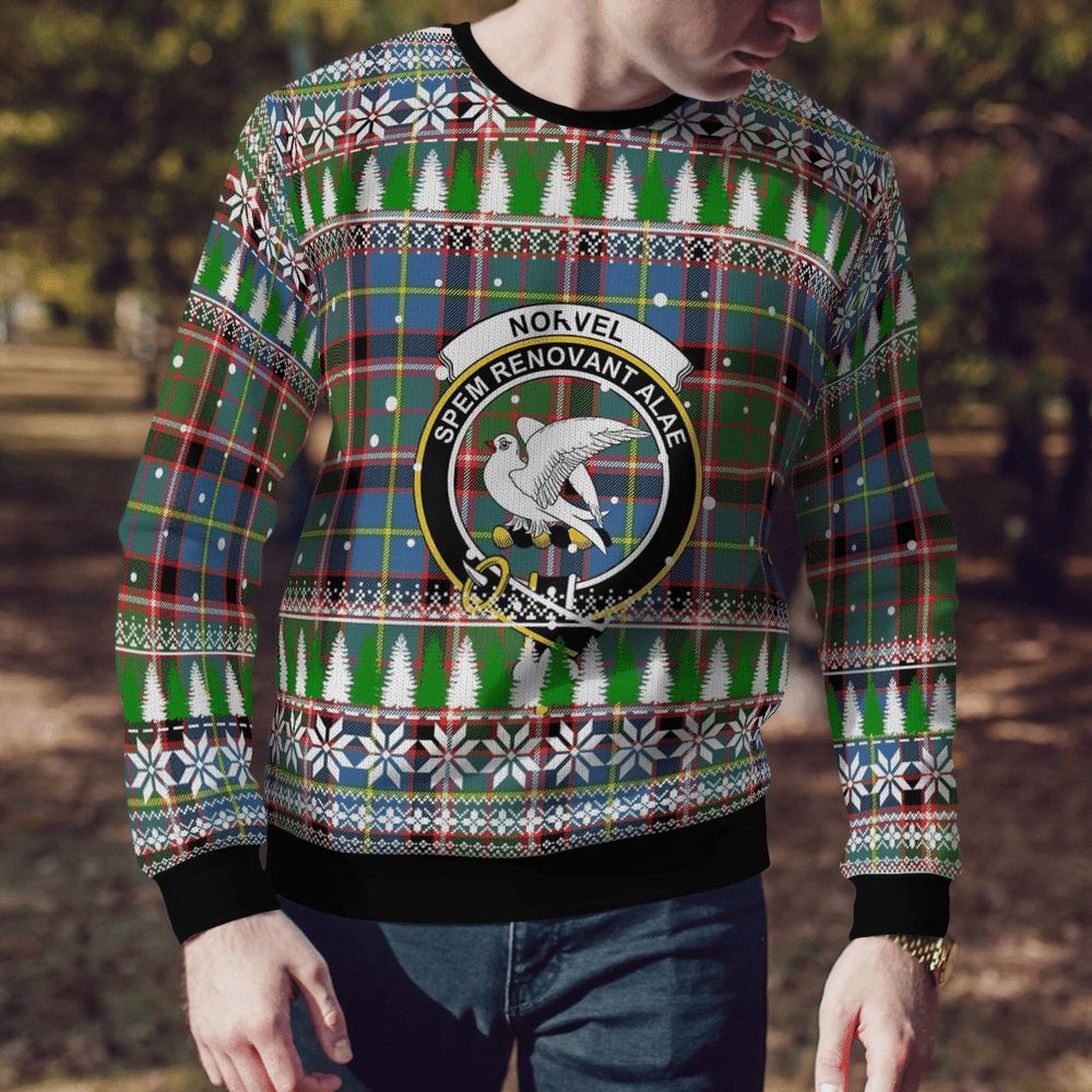 Clan Norvel (Stirling) Crest Tartan Christmas Ugly Sweater KO54 Norvel (Stirling) Crest Tartan Tartan Ugly Sweater