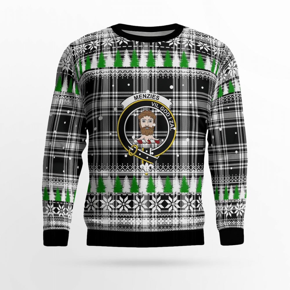 Clan Menzies Black & White Modern Crest Tartan Christmas Ugly Sweater OH26 Menzies Black & White Modern Crest Tartan Tartan Ugly Sweater