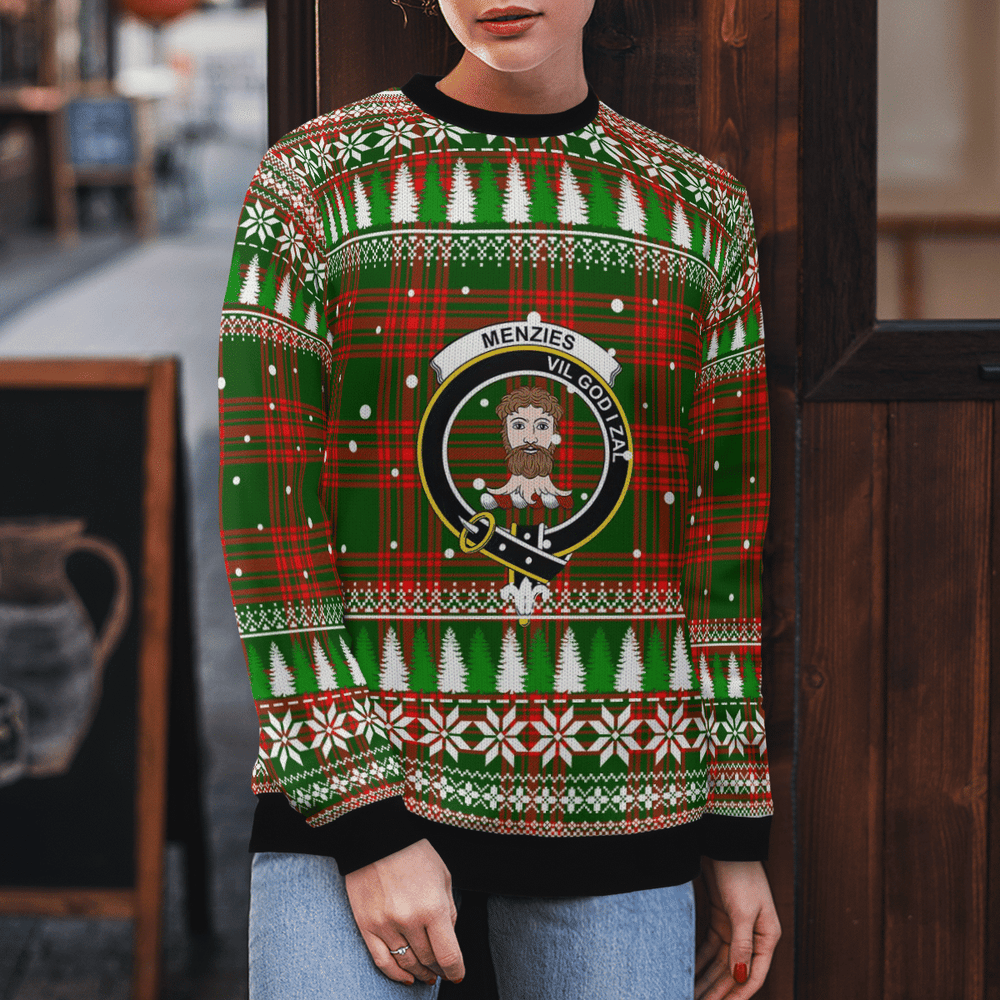 Clan Menzies Green Modern Crest Tartan Christmas Ugly Sweater OJ24 Menzies Green Modern Crest Tartan Tartan Ugly Sweater