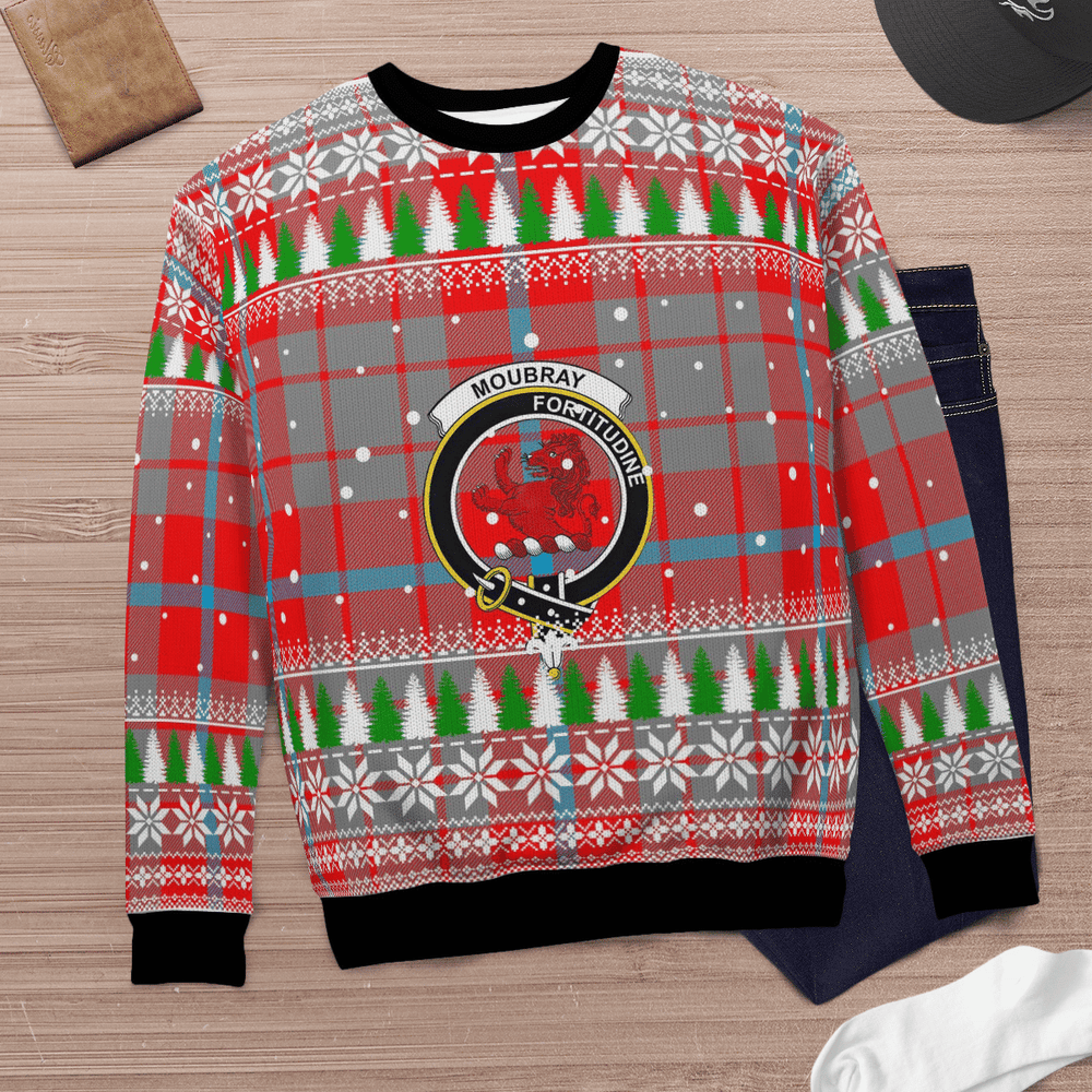 Clan Moubray Crest Tartan Christmas Ugly Sweater MG63 Moubray Crest Tartan Tartan Ugly Sweater