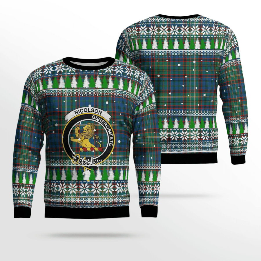 Clan Nicolson Hunting Ancient Crest Tartan Christmas Ugly Sweater HX41 Nicolson Hunting Ancient Crest Tartan Tartan Ugly Sweater