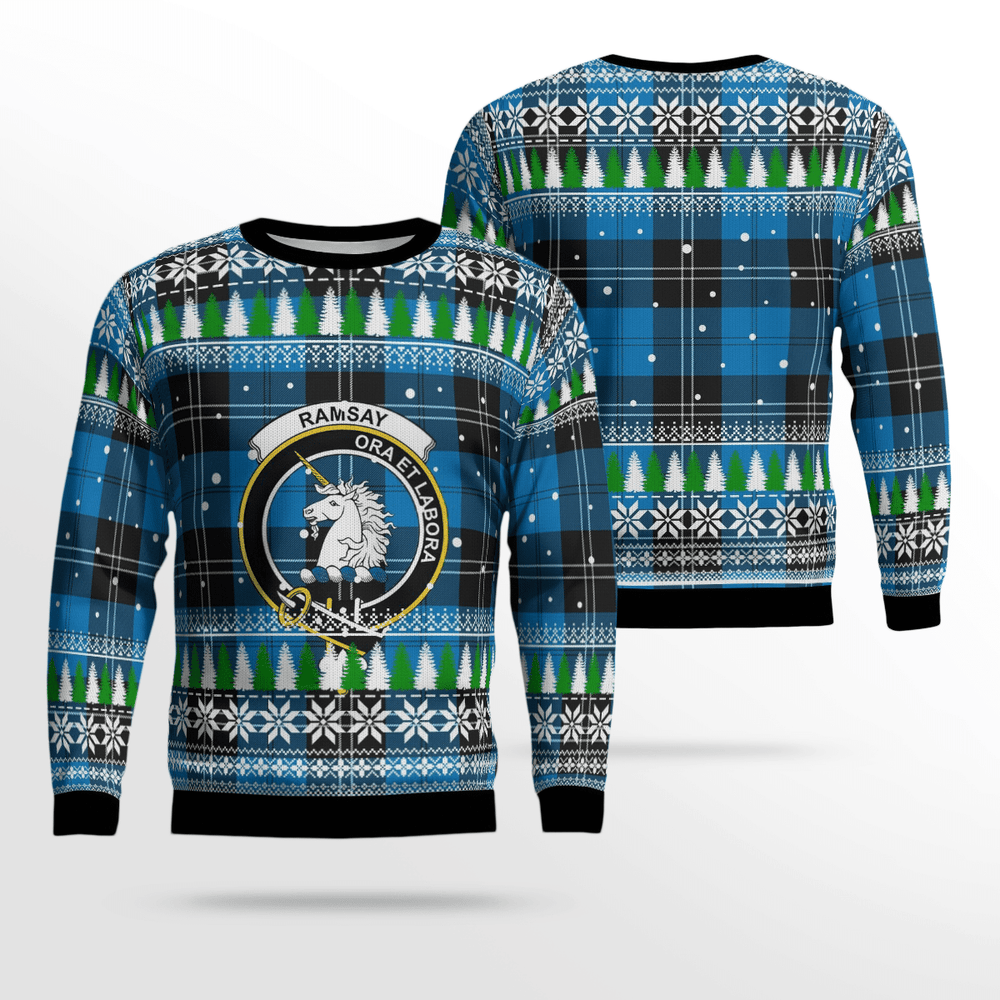 Clan Ramsay Blue Ancient Crest Tartan Christmas Ugly Sweater NS89 Ramsay Blue Ancient Crest Tartan Tartan Ugly Sweater