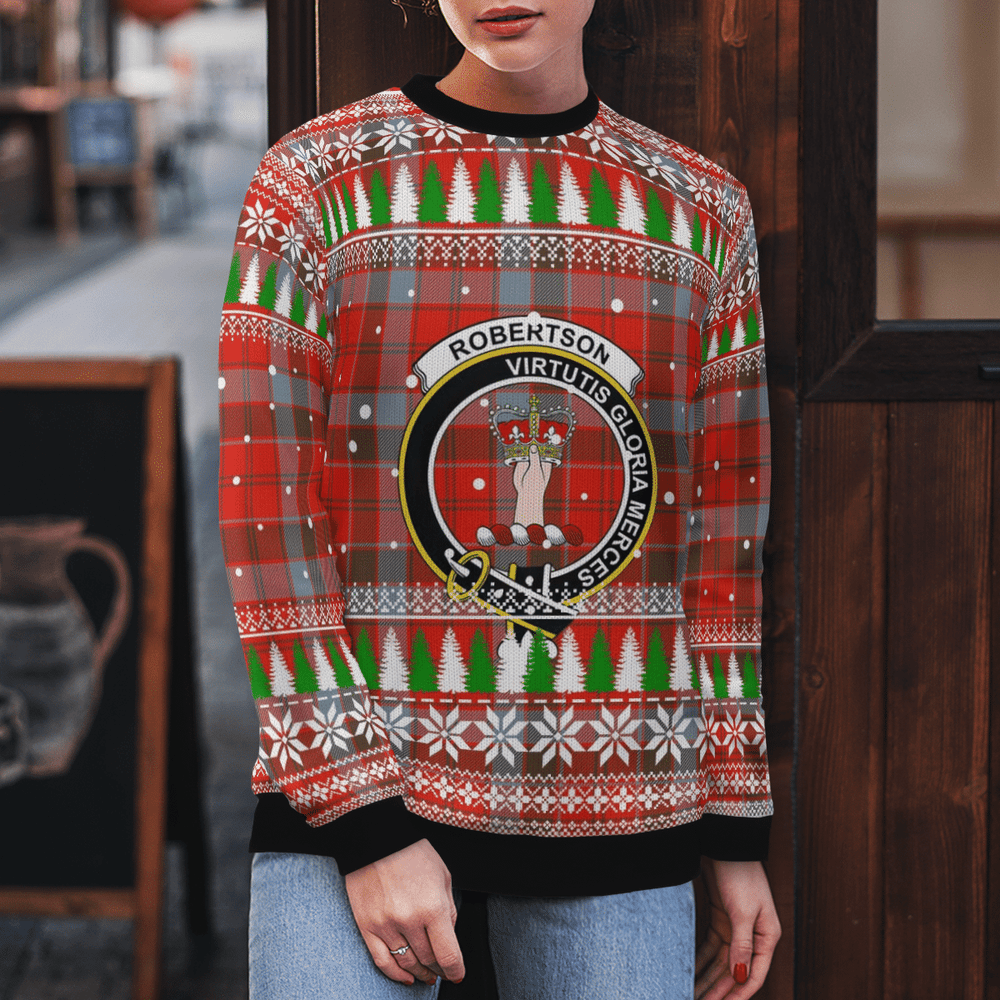 Clan Robertson Weathered Crest Tartan Christmas Ugly Sweater PN67 Robertson Weathered Crest Tartan Tartan Ugly Sweater