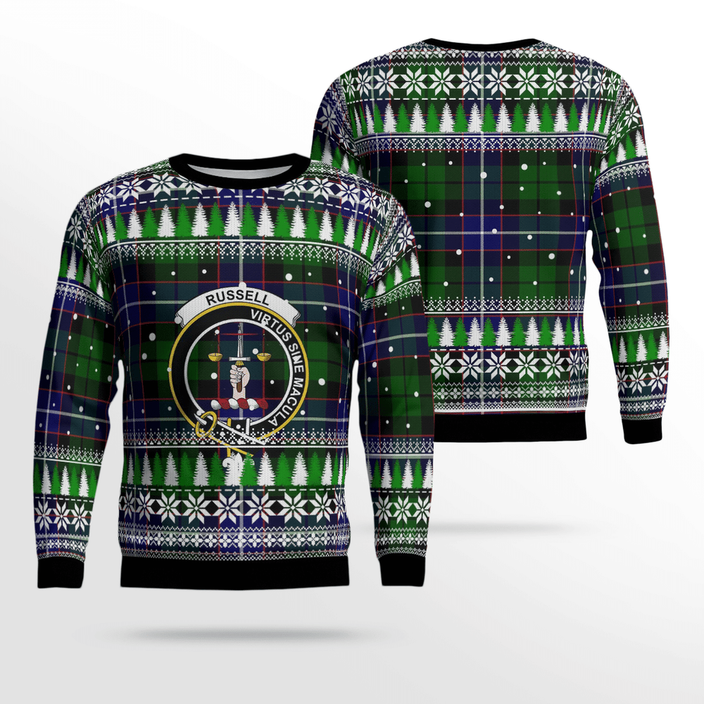 Clan Russell Modern Crest Tartan Christmas Ugly Sweater GK18 Russell Modern Crest Tartan Tartan Ugly Sweater