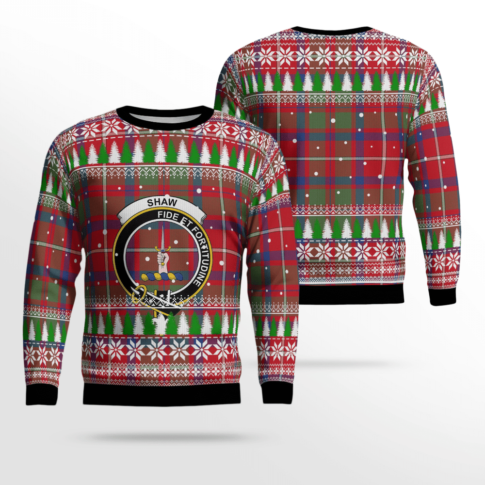 Clan Shaw Red Modern Crest Tartan Christmas Ugly Sweater OS75 Shaw Red Modern Crest Tartan Tartan Ugly Sweater