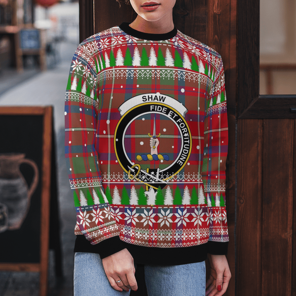 Clan Shaw Red Modern Crest Tartan Christmas Ugly Sweater OS75 Shaw Red Modern Crest Tartan Tartan Ugly Sweater