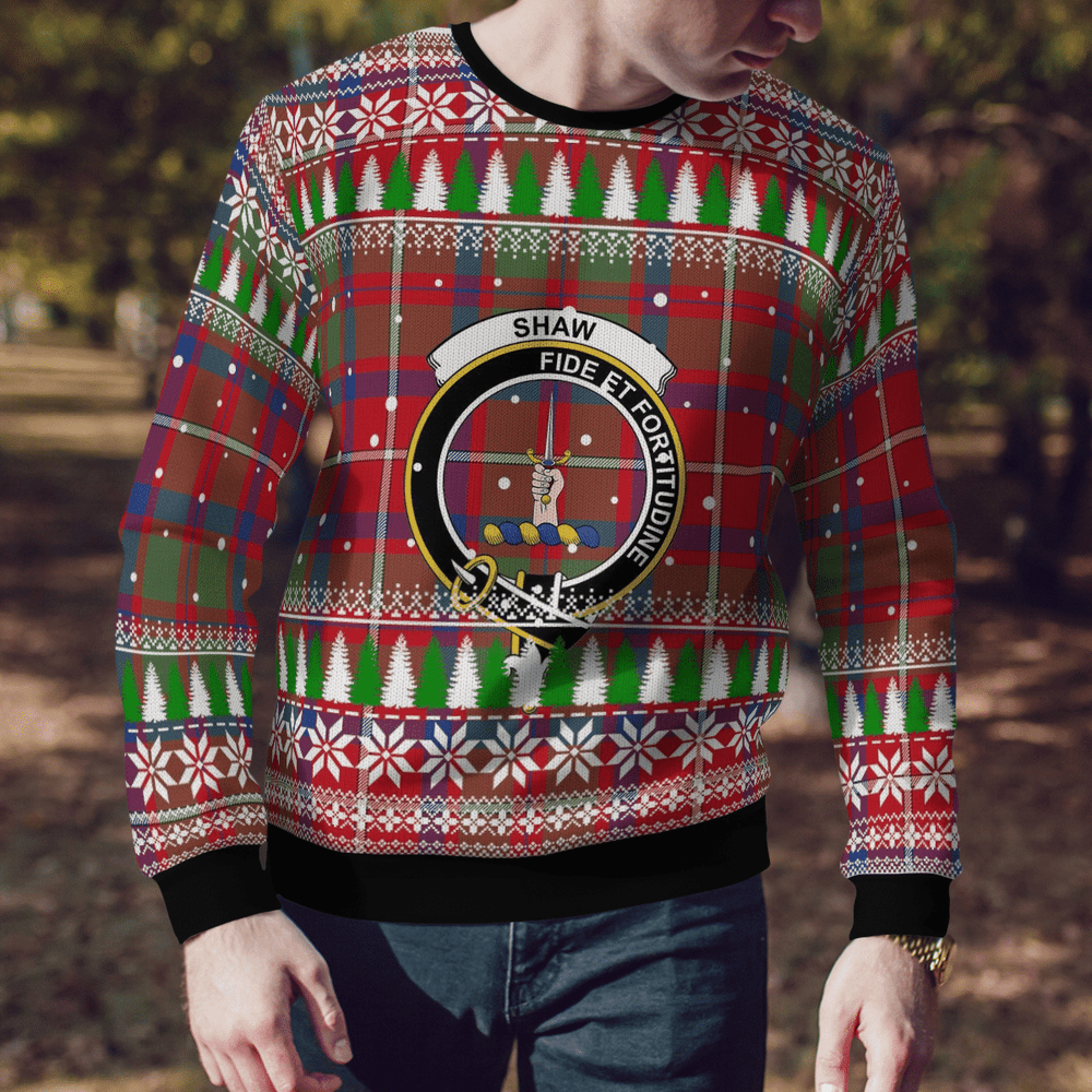 Clan Shaw Red Modern Crest Tartan Christmas Ugly Sweater OS75 Shaw Red Modern Crest Tartan Tartan Ugly Sweater