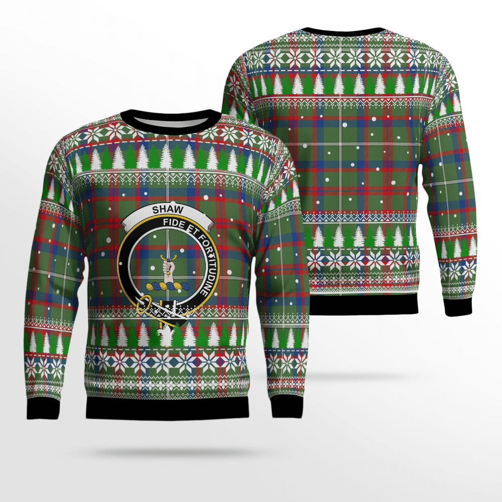 Clan Shaw Green Modern Crest Tartan Christmas Ugly Sweater OB71 Shaw Green Modern Crest Tartan Tartan Ugly Sweater